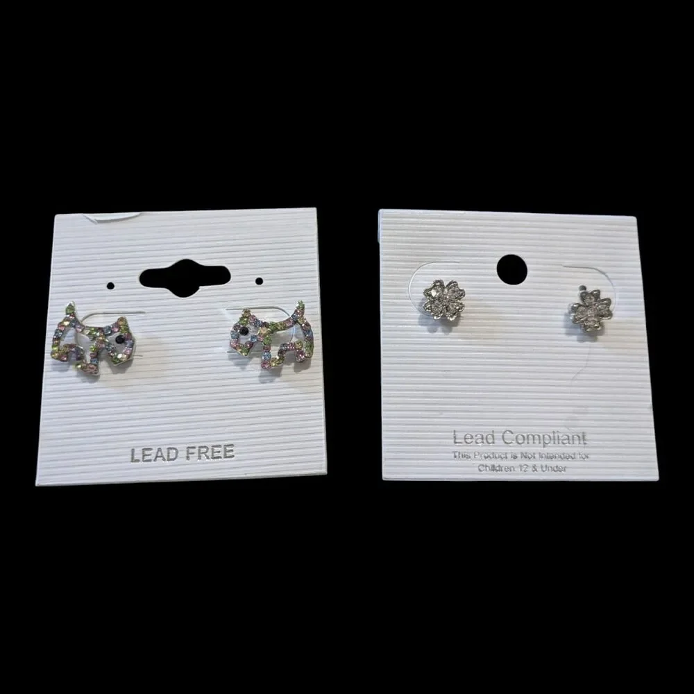 2 Pair Stud Earrings Bundle Rhinestone